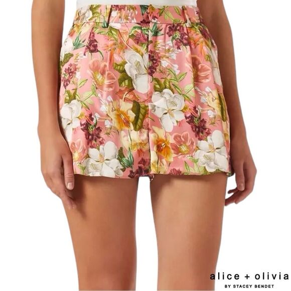 Alice + Olivia **NWT** Conry Pleated Juniper Floral Rose Print Satin Shorts - Picture 14 of 14